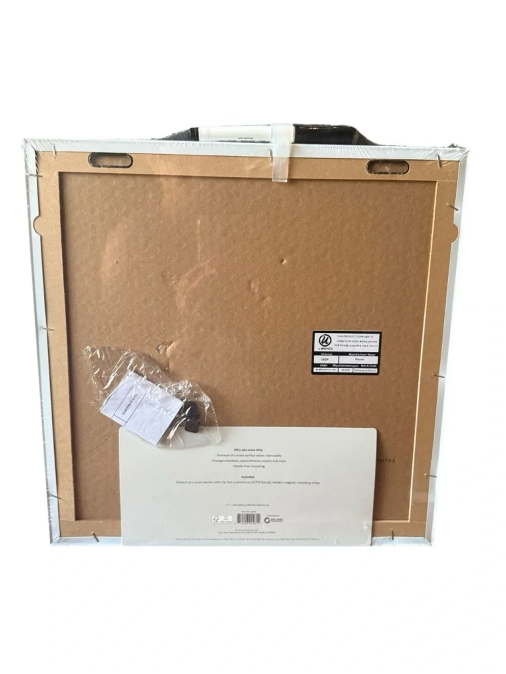 U BRANDS Frameless 14x14” Square Magnetic Dry Erase Calendar Board NWT